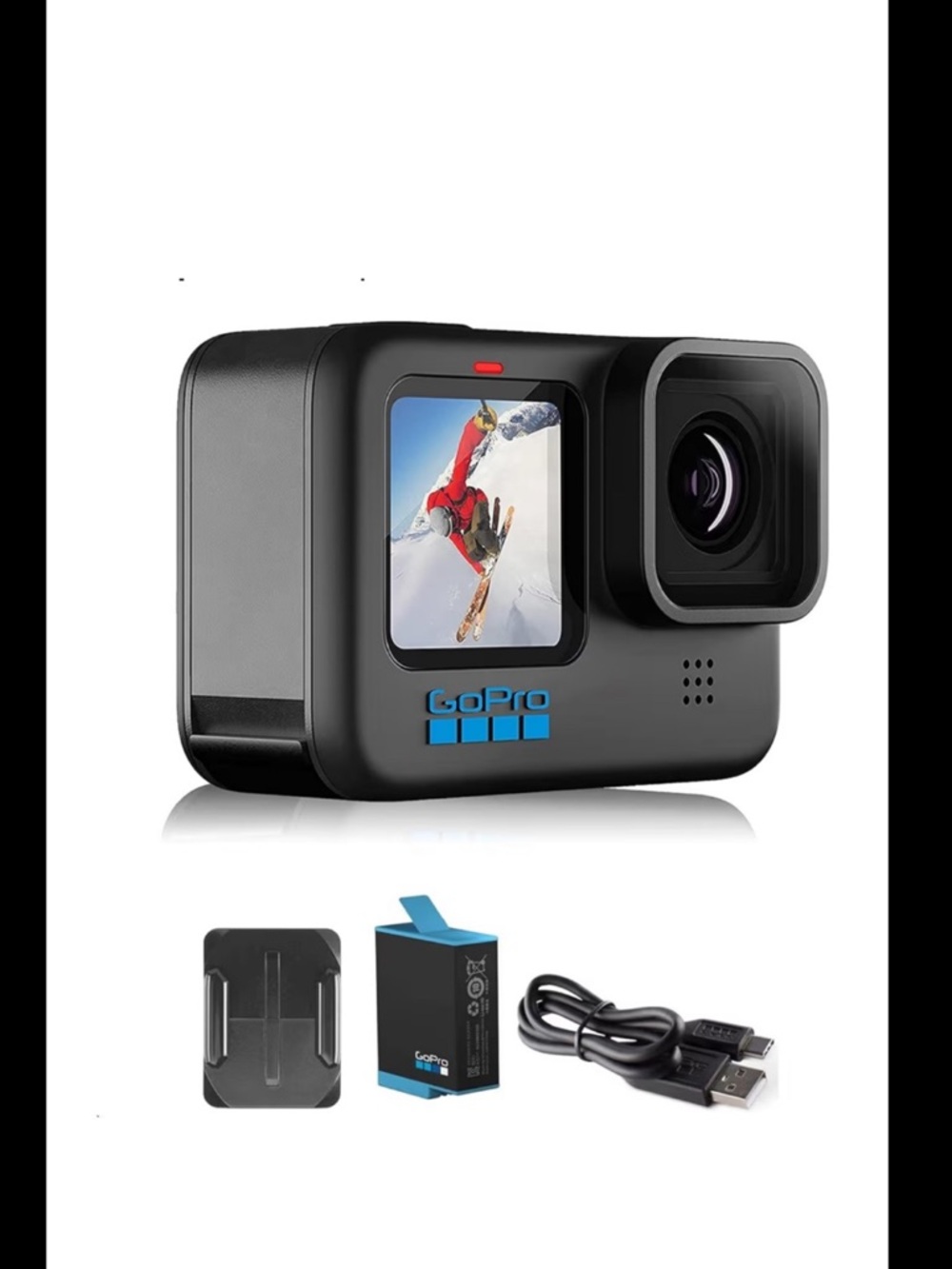 GoPro Black Action Camera with Blue Logo and Accent